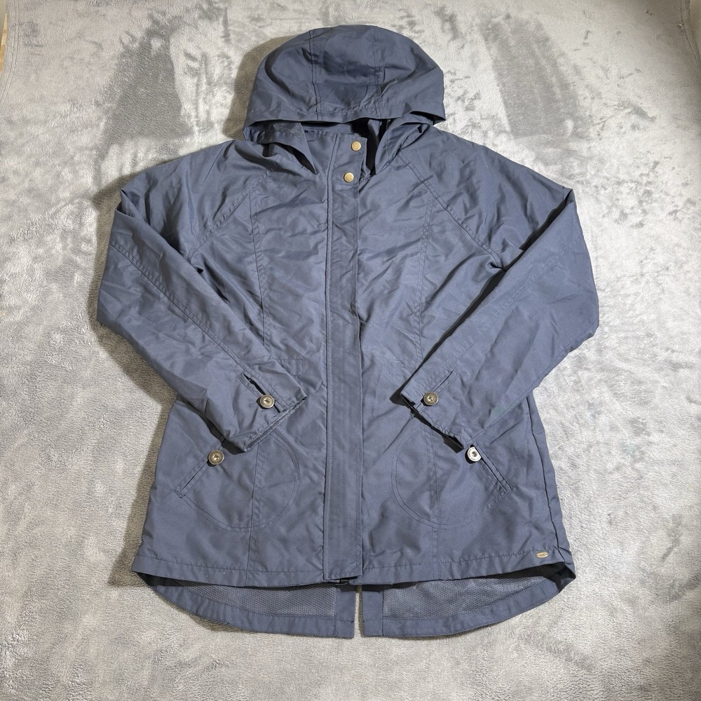 Oneill Jacket Women L Blue Full Zip Hooded Waist Cinch Split Tail Windbreaker